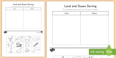 Land And Ocean Animal Sorting Activity