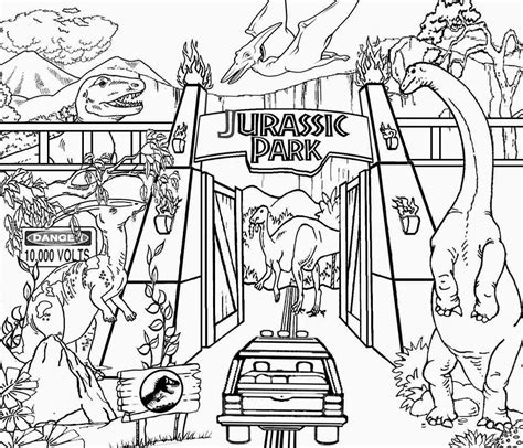 Jurassic Park Entrance Coloring Page Free Printable Coloring Pages