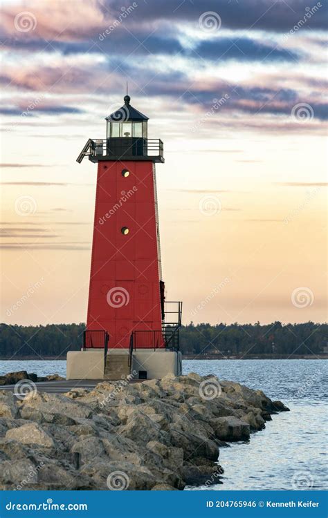 Manistique Lighthouse At Dawn Michigan Stock Photo Image Of