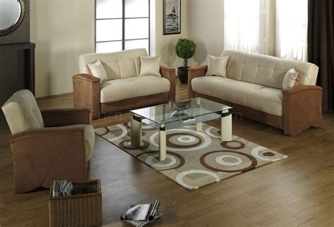 Beige And Brown Fabric Modern Living Room Sofabed Wstorage