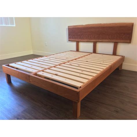 The sentient live edge bed has an expressive live edge headboard, upholstered floating platform bed frame with optional under storage. Solid Cherry Queen Bed With "Live Edge" Headboard | Chairish