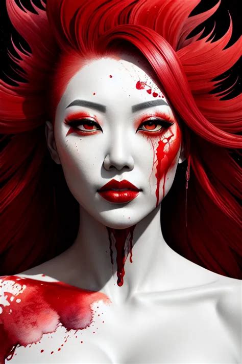 Dopamine Girl A Half Body Portrait Of An Asian Woman Made Of Blood