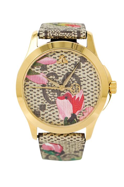 Gucci Ya1264038 G Timeless Pink Blooms Print Dial Ladies Watch