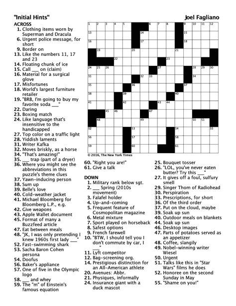 Complete The Furniture Words In The Crossword - Crossword Challenge: “Initial Hints” | Pomona College Magazine