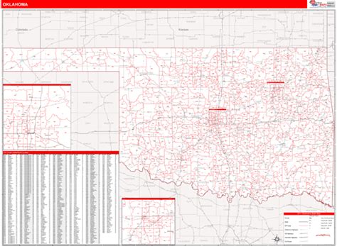 Oklahoma Zip Code Wall Map Red Line Style By Marketmaps Mapsales