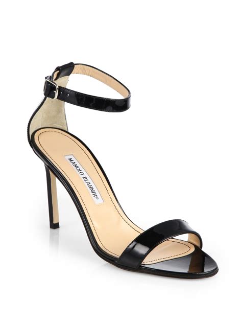 Lyst Manolo Blahnik Chaos Patent Leather Ankle Strap Sandals In Brown