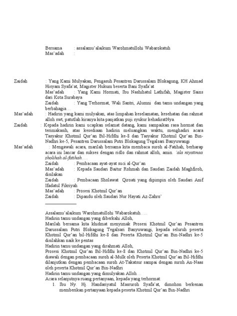 Berikut ini adalah contoh mc dalam acara tahlilan yang biasa berlangsung di tengah masyarakat muslim indonesia. Kumpulan Teks Pembawa Acara Khataman Qur An Terbaru Dan ...