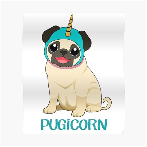 Pug Unicorn Poster By Creativestrike Redbubble