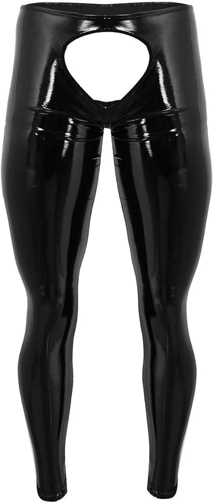 Hedmy Mens Wet Look Pvc Leather Open Pouch Backless Tights Pants