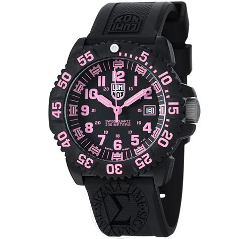 Luminox Womens A7065 Colormark Blackpink Dial Black Rubber Strap Quartz Watch Black Pink