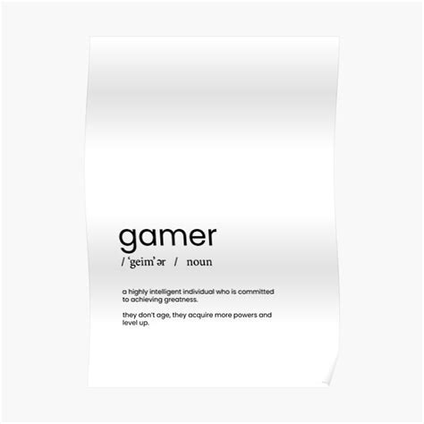 Definition Of A Gamer Poster For Sale By Theprintableco Redbubble