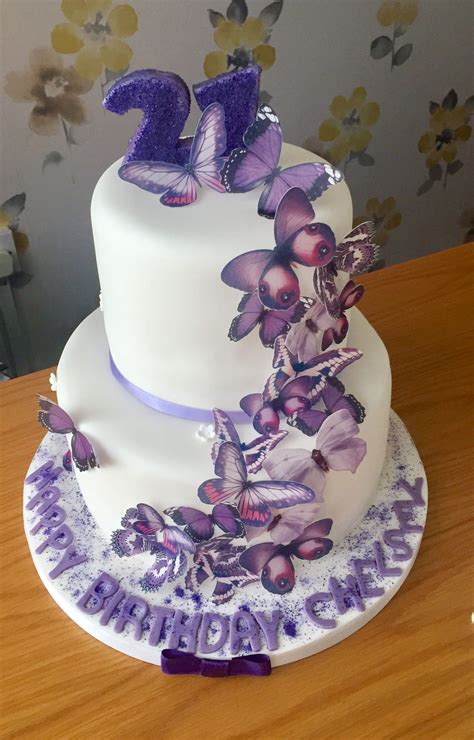 Purple And White Butterfly 21st Birthday Cake By Me Sharon Maria