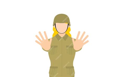 Premium Vector | Female soldier pose stop thrust your hands out in