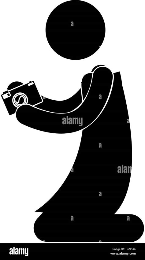 Black Silhouette Person Kneeling With Camera Vector Illustration Stock