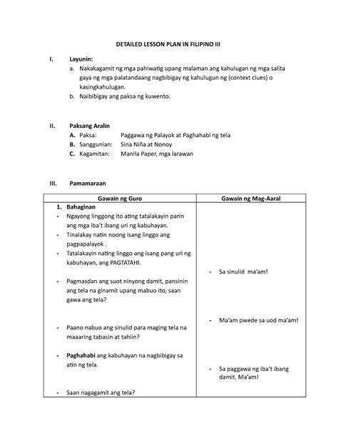 Detailed Lesson Plan In Filipino Iii Detailed Lesson Plan In Filipino