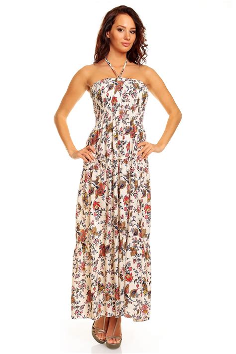 Ladies Floral Pattern Print Summer Beach Casual Holiday Maxi Day Dress