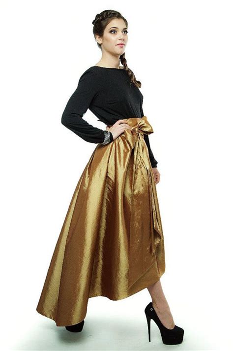 Gold Evening Skirt Asymmetrical Maxi Skirt Long Skirt Bridesmaid
