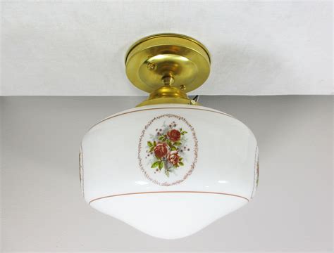 Vintage Semi Flush Mount Light With Floral Glass Shade Russet Roses