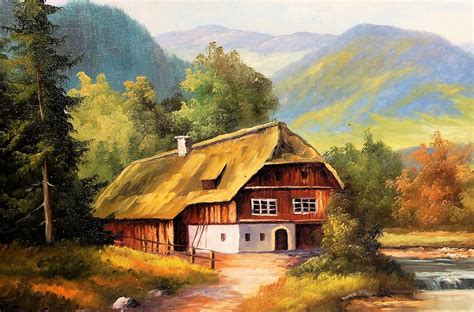 Farm In The Black Forest Mountains Oil Painting By H