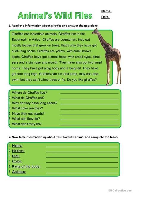 Giraffe Reading Chart Printable