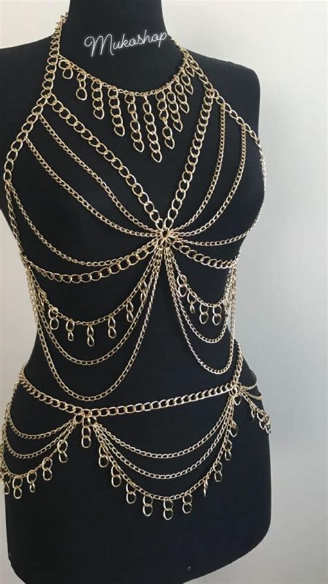 Body Harness Body Chain Body Necklace Chain Dress Belly Etsy Jewelry