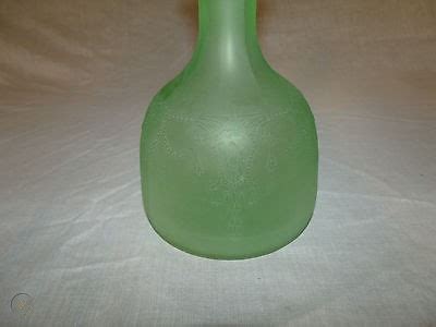 Rare Green Uranium Vaseline Depression Glass Antique Decanter W Cameo
