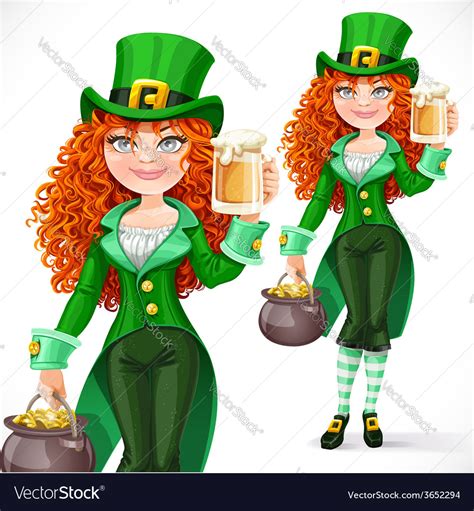 Beautiful Girl Leprechaun With Pot Gold Offers Vector Image