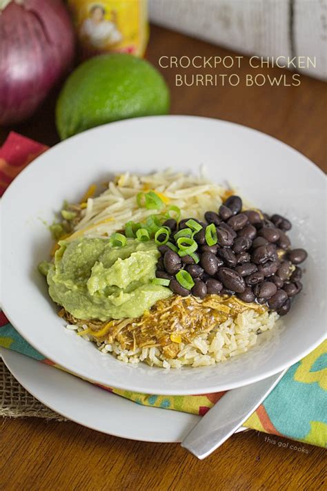 Slice (or shred) the chicken and stuff it inside quesadillas. Crockpot Chicken Burrito Bowls | This Gal Cooks