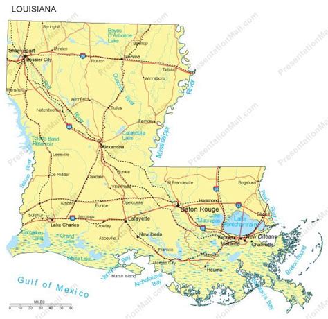 Louisiana Powerpoint Map Counties Major Cities And Major Highways