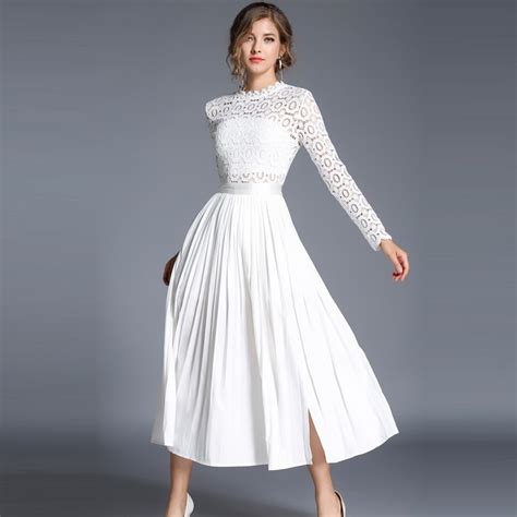 European Style Spring Casual Dress Hollow Out Elegant White Lace Dress