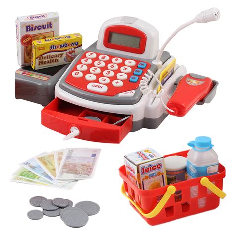 Vokodo Toy Cash Register With Microphone Calculator Grocery Items