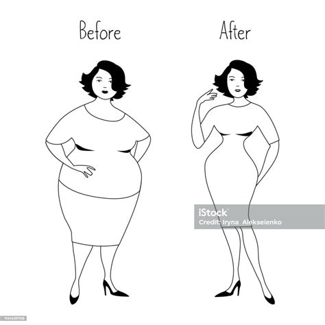 Plump Woman Before And After Losing Weight Healthy Lifestyle Concept