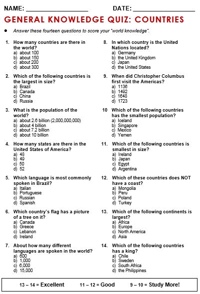 Printable General Knowledge Quiz Questions And Answers Printable