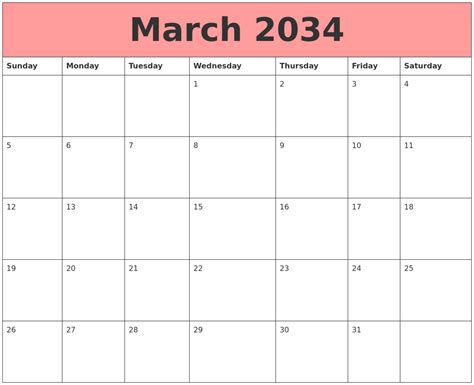 March 2034 Calendars That Work