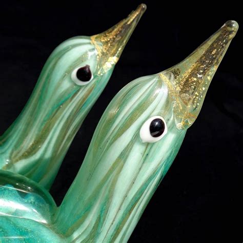 Ercole Barovier Murano Green Gold Flecks Italian Art Glass Bird Sculptures For Sale At 1stdibs
