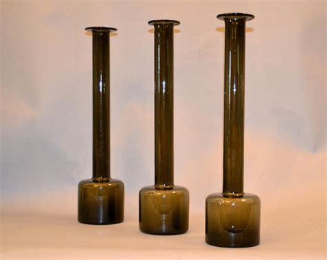 Set Of 3 Danish Modern Tall Hand Blown Smoke Black Glass Vases For Sale At 1stdibs Smoked