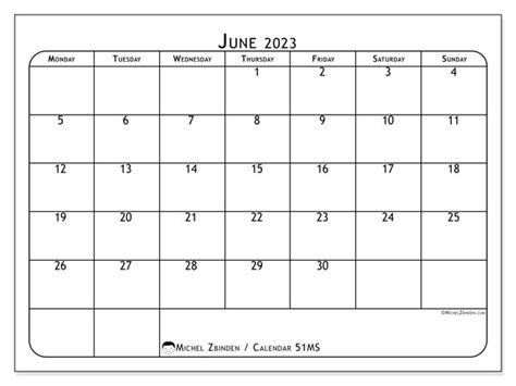 June 2023 Printable Calendar “51ms” Michel Zbinden Nz