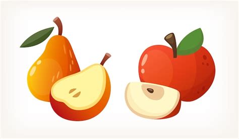 Premium Vector Apple And Pear Images Isolated Vector Illustrations