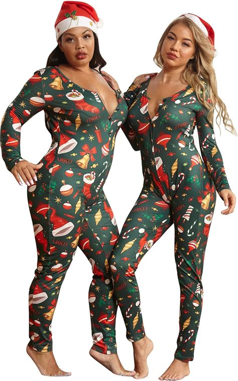 Shuxiu Womens Sexy Pajamas Jumpsuit V Neck Button Tight Cartoon Pajamas Amazonca Clothing