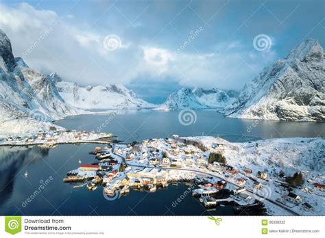 Snow In Reine Village Lofoten Islands Stock Photo Image Of Arctic