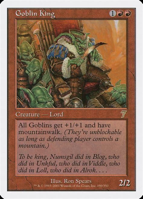 A goblin soldier who leaves their host might be a good place for a goblin to become an adventurer. Goblin King · Seventh Edition (7ED) #190 · Scryfall Magic: The Gathering Search