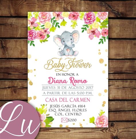 Invitacion Digital Baby Shower Elefantito Niña 70 00 en Mercado Libre