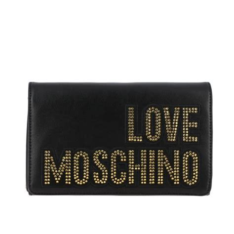 Love Moschino Outlet Leather Bag With Rhinestone Logo Gold Love
