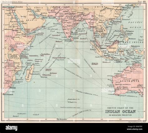 Sketch Chart Of The Indian Ocean British Territories In Pink 1904 Old