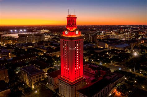 University Of Texas Tower Lit With Number 1 Bright Orange Tower
