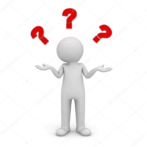 3d Man Standing And Having No Idea With Red Question Marks Above His