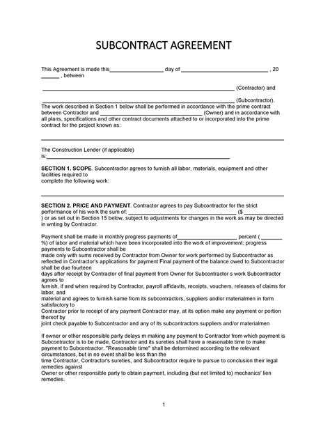 Contractor Contract Template Free Download Database