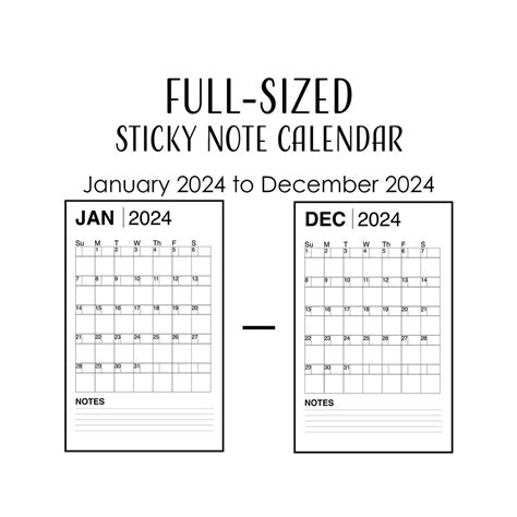 Full Sized Sticky And Post It Note Calendar Jan Dec 2024 Etsy