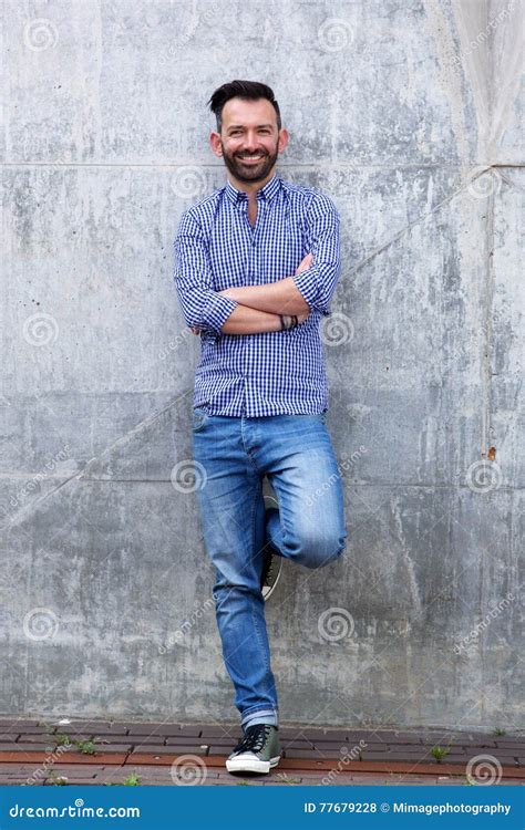 Confident Mature Man Standing Against Wall Stock Photo Image Of