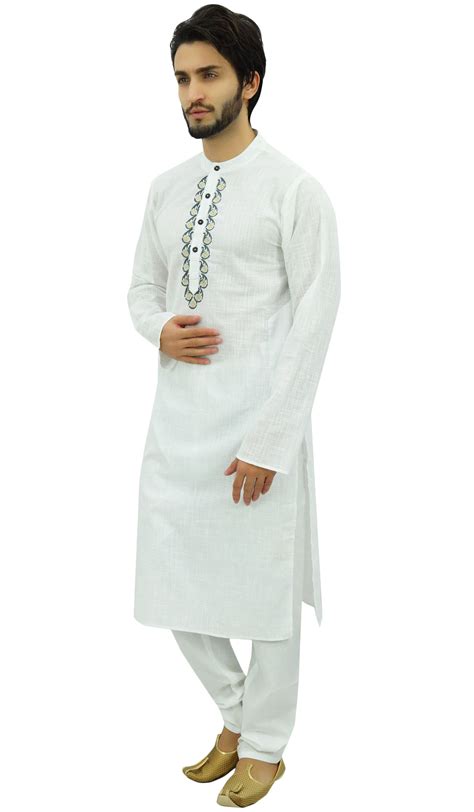 Atasi Mens White Kurta Pajama Set Indian Ethnic Punjabi Long Shirt